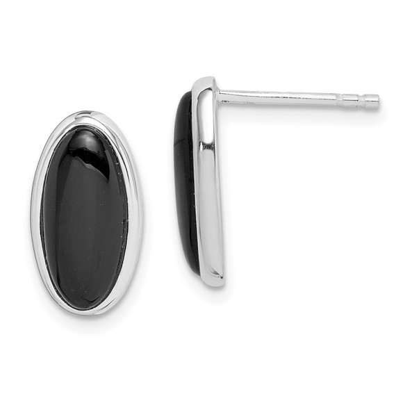 Sterling Silver Rhodium-plated Polished Oval Onyx Post Drop Earrings - Picture 1 of 4